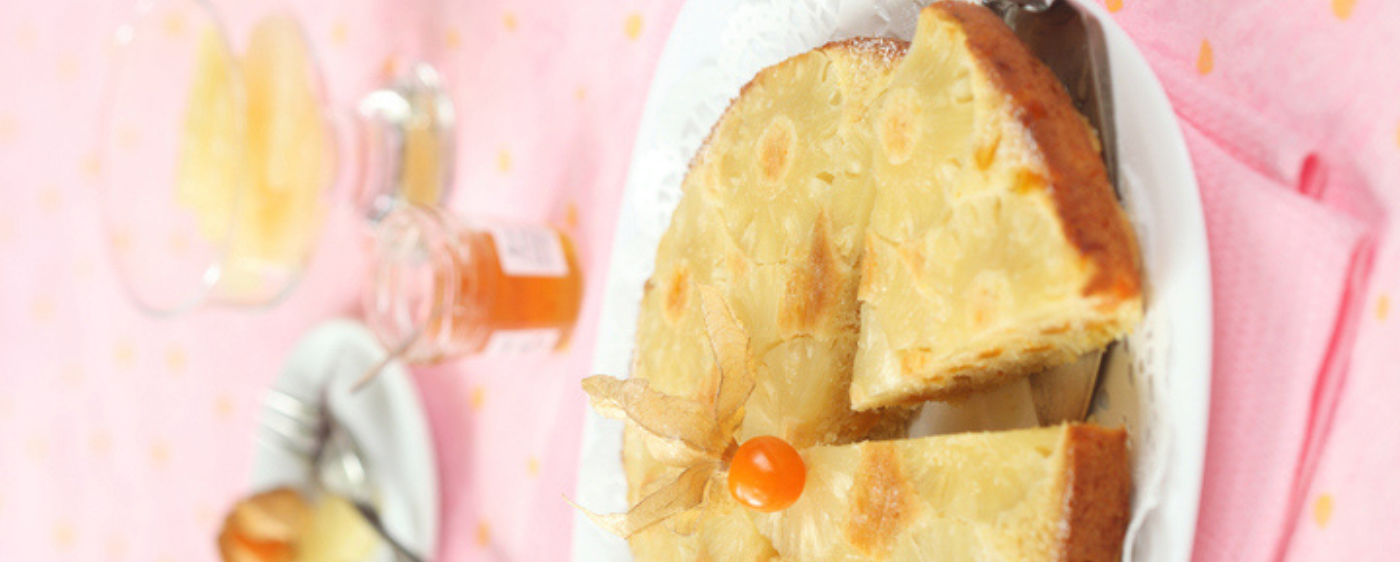 Ground Cherry Upside Down Cake being sliced in to.