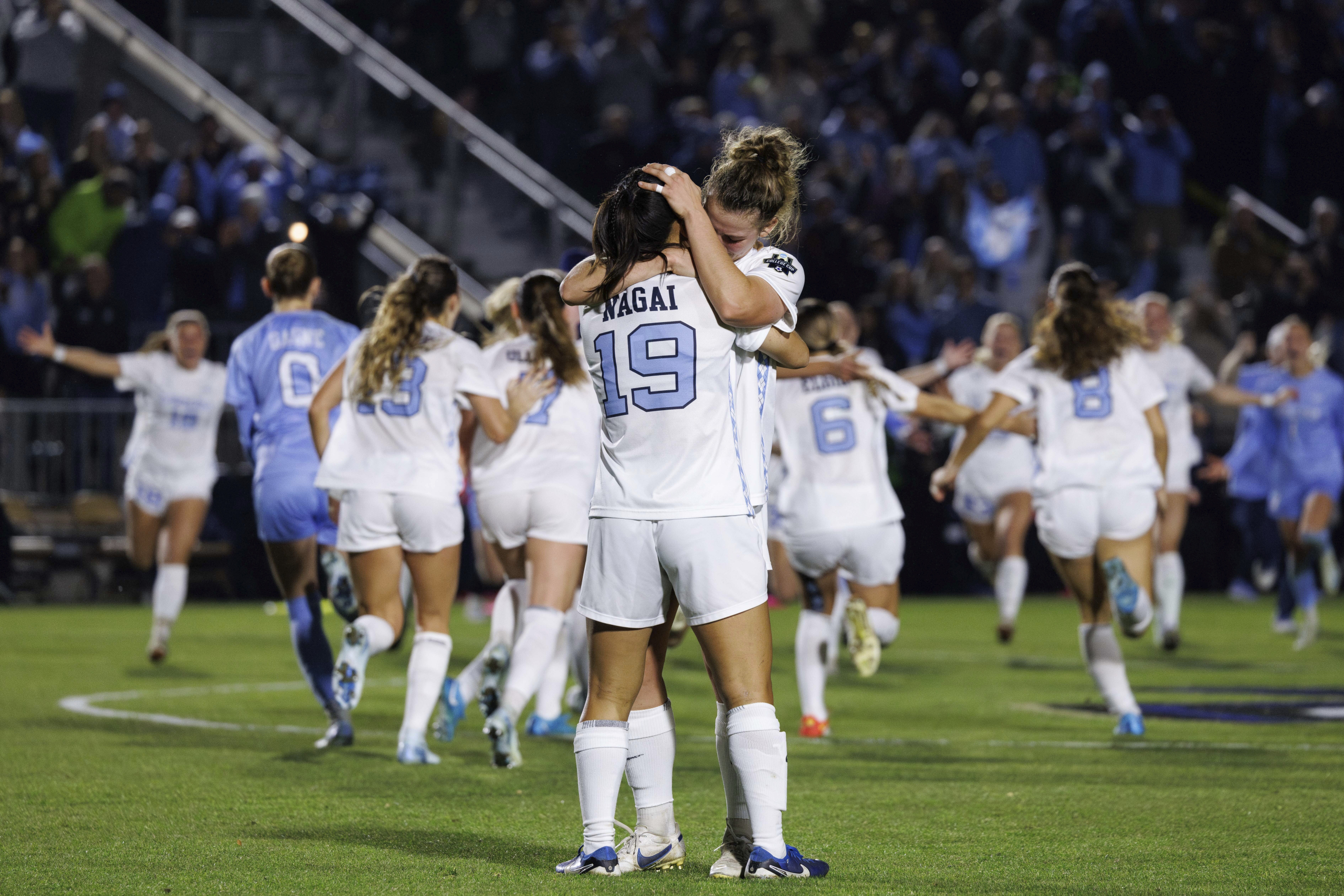 Olivia Thomas scores on a free kick to secure UNC’s first women’s soccer championship since 2012